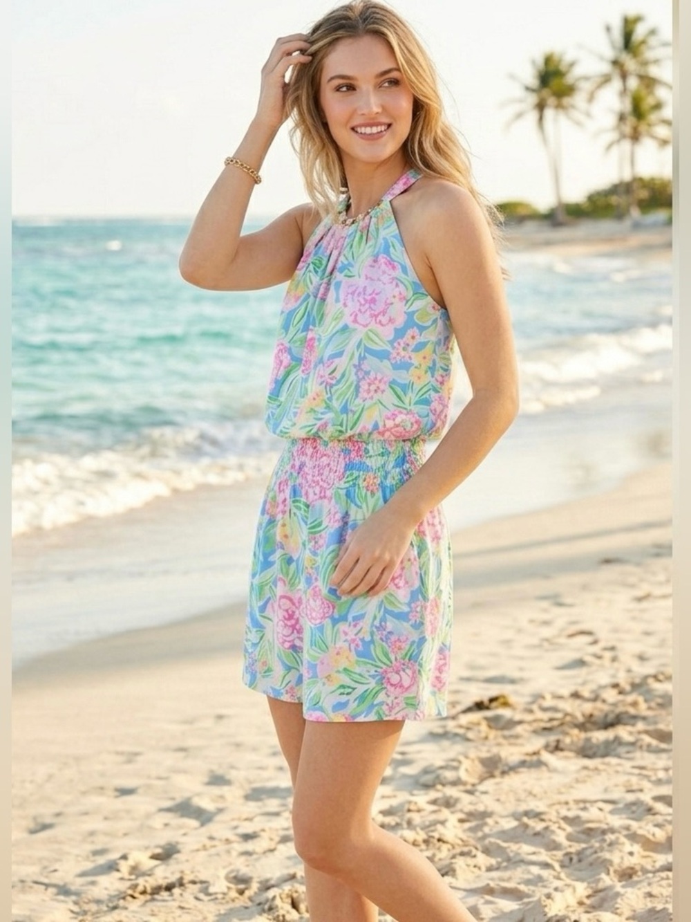 Lilly Pulitzer Shirelle Wimen Skirted Romper Dress Skort Size L Floral Tropical
